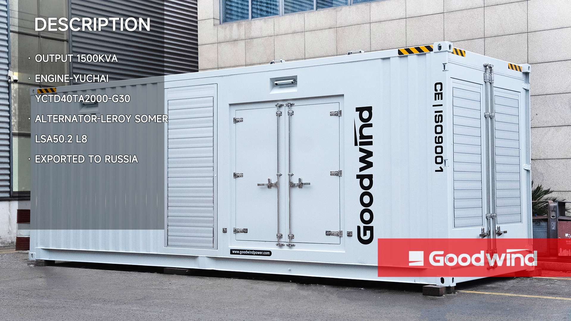 Goodwind Power Generator - 1500kva Yuchai container genset